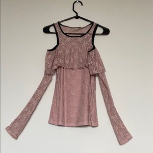 BKE Boutique pink Lace off the shoulder top